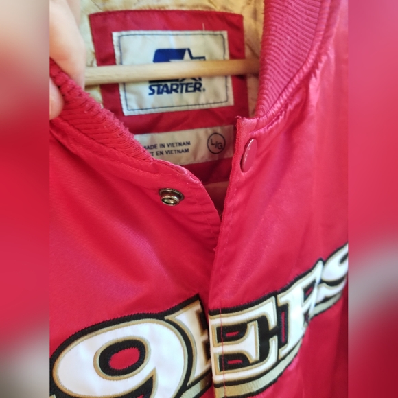 Football Jacket 49ers Starter Large Rare Snap Up Red Gold Winter Coat Shiny - Picture 10 of 15